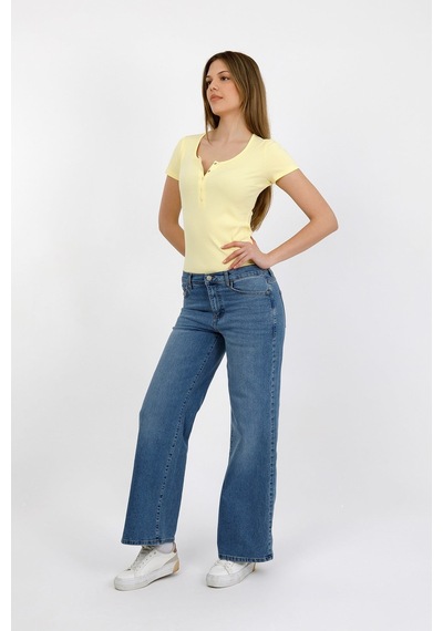 Hdm Kadın Esnek Fitilli Yakası Çıtçıtlı Sarı Kısa Kol Basic Örme Bluz - H5993 Hdm Kadın Esnek Fitilli Yakası Çıtçıtlı Sarı Kısa Kol Basic Örme Bluz - H5993