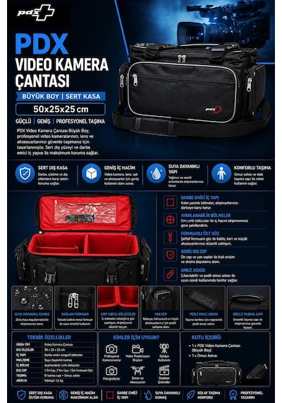 Pdx Video Kamera Çantası Büyük Boy Sert Kasa 50x25x25 Cm