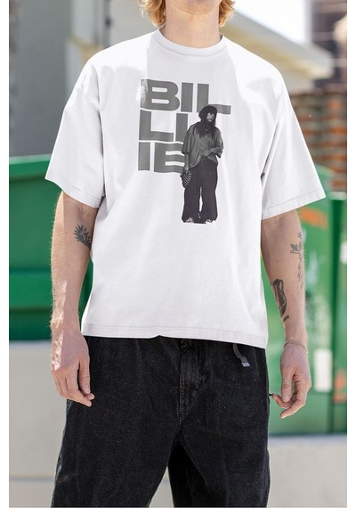 Billie Eilish Özel Tasarım Unisex Tişört, Oversize Şarkıcı Tişört Beyaz