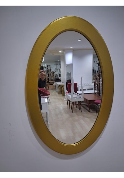 Ayna Oval 90673 Model Parlak Gold Renk Kayın Torna Kutu Sevk El Yapım Altın