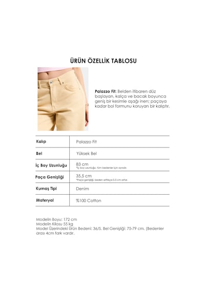 it's basic Kadın Bej Hera 6s6-57 Palazzo Fit Bol Kesim Denim Jean