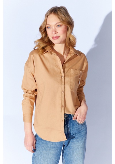 Manche Camel Broş Detaylı Oversize Tek Cepli Gabardin Gömlek Mkw168174-01
