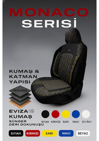 Renault Espace 6 2023 Ve Sonrası Alpine E-tech Hybrid 5 Kapı - Ticari 2+1 Monaco Eviza Oto Koltuk Kılıfı - Siyah Sarı Siyah Sarı