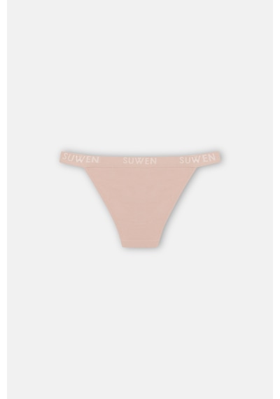 Suwen 3lü Pamuklu Lastikli Normal Bel Slip Külot St00456011343 Kahverengi - Ten - Pembe