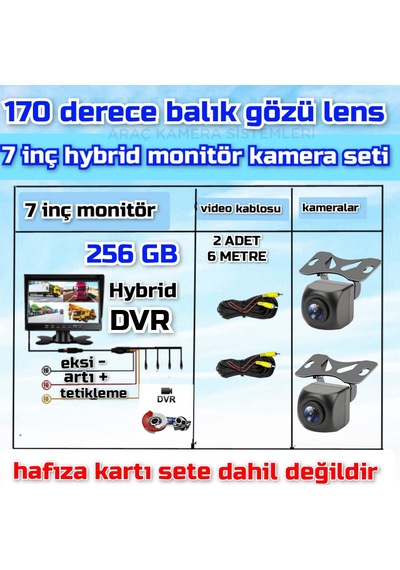 7 İnç Hybrid Dvr Monitör Ve 2 Adet170 Derece Açılı Kamera Set12v