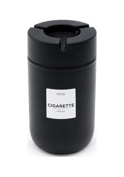 Qlux C-00570 Küllük 660cc No-08 Cıgarette Siyah Cam Kül Tablası Siyah Plastik Kapak - 12'li Paket