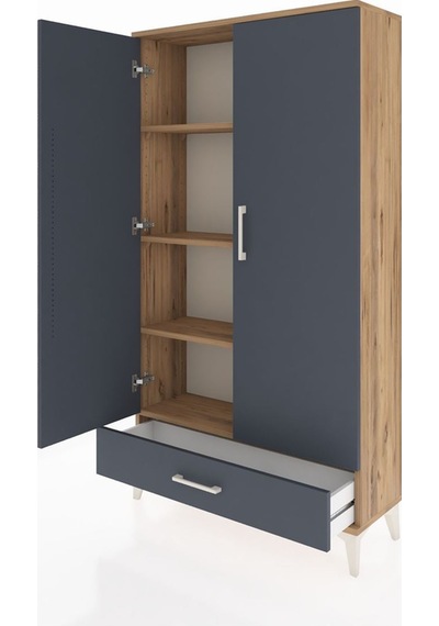 Arges Dolap 4 Raflı Tek Çekmeceli 2 Kapaklı 88x30x163 Çam-antrasit Atlas Çam