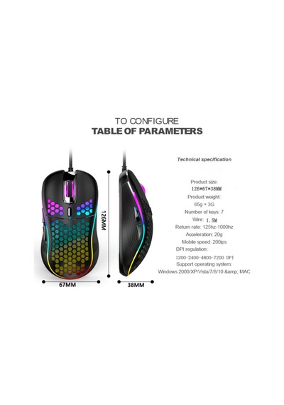 Rgb Led Işıklı Oyuncu Mouse Gaming 800-2400 Dpi 0 Oyun Mouse Mat Siyah Diğer