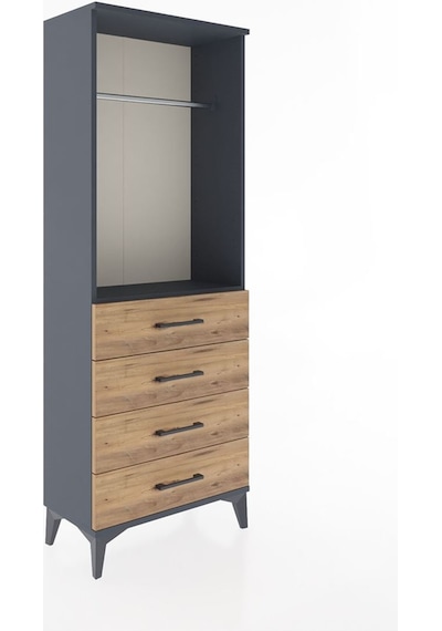 Arges Dolap Tek Raflı 4 Çekmeceli Tek Askılı 60x30x163 Antrasit-çam Antrasit