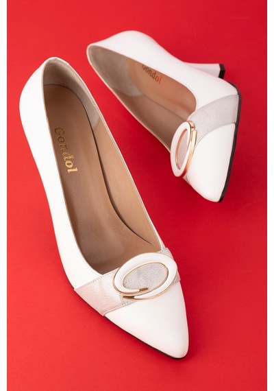 Gondol Kadın Hakiki Deri Stiletto Ayakkabı Ast.6201 Beyaz