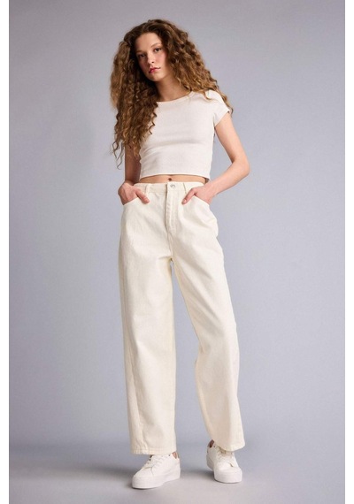 Defacto Baggy Fıt Normal Bel Standart Boy Gabardin Pantolon G9893ax26spwt84 Beyaz-wt84