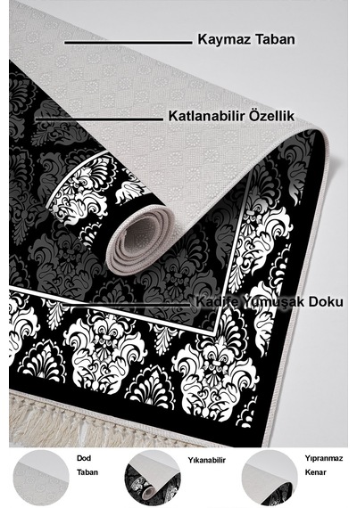 Dekoreko Kaymaz Taban Djt 3 Lü Banyo Paspas Takımı Trend Karışık Modern 700m Siyah