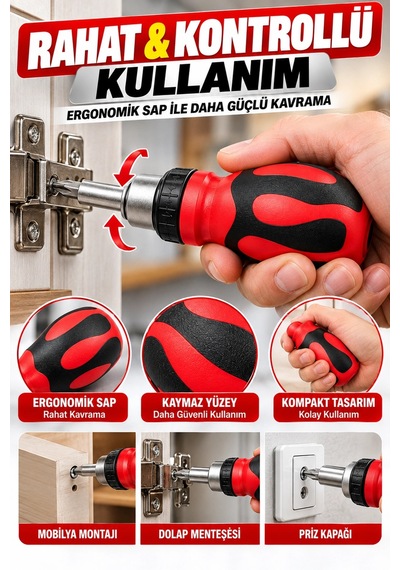 Eltaş 10 U 1 Arada Cırcırlı Tornavida Seti Değiştirilebilir Uçlu Ergonomik Tornavida