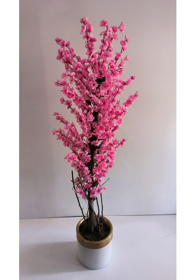 Rüzgar Yapay Çiçekçilik 30x30 Krem Gold Saksıda Bahardalı Ağacı Pembe