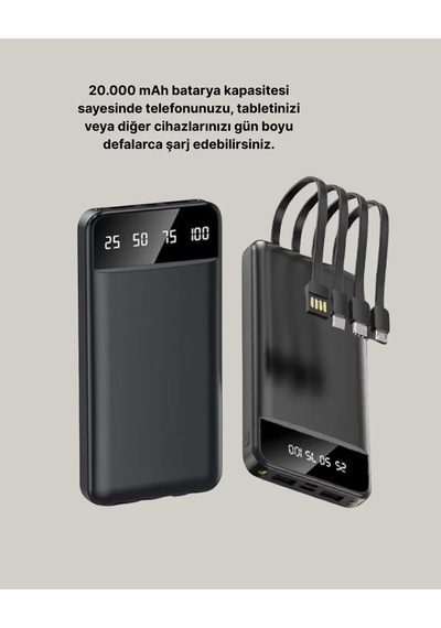 20.000 Mah 4 Çıkışlı Led Göstergeli Hızlı Şarj Powerbank Antrasit Melanj