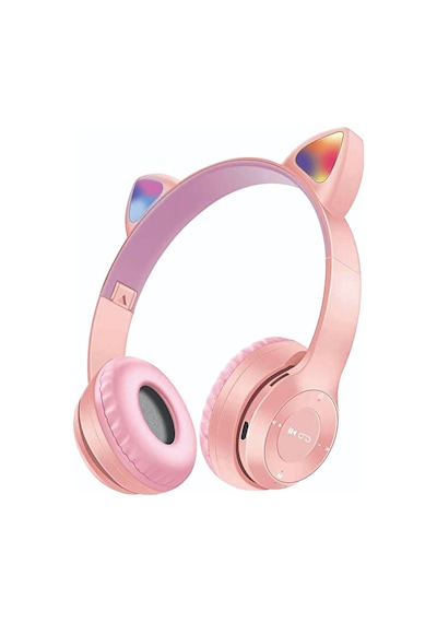 Bood Çocuk Rgb Işıklı Kedili Kulak Üstü Bluetooth Kulaklık P47 Pembe
