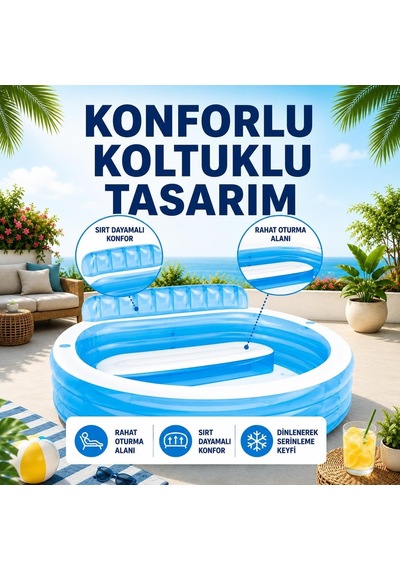 Koltuklu Şişme Aile Havuzu 229 X 219 X 79 Cm Sırt Dayamalı Ve Oturma Alanlı