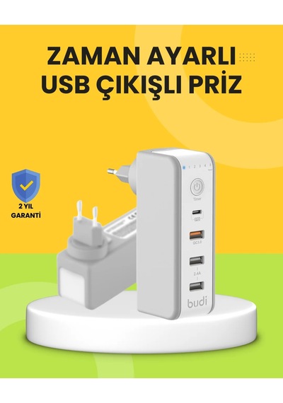 Hızlı Şarj Destekli Zaman Ayarlı Usb Şarj Adaptörü Beyaz