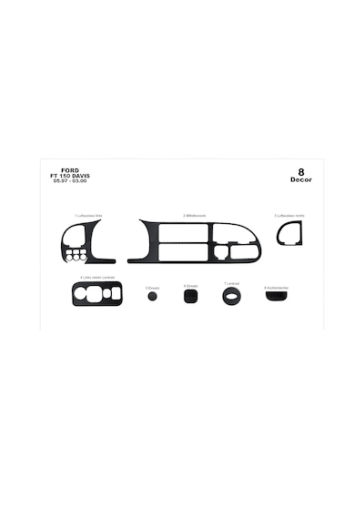 Ford Transit Torpido Kaplama 1997-2000 8 Parça Siyah Karbon