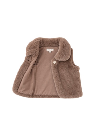 Luess Kız Bebek Peluş Yelek Kalp Nakışlı Vizon Sütlü Kahve