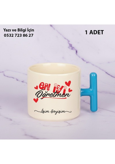 Kişiye Özel İsim Yazılır En İyi Öğretmen T Kupa Bardak Öğretmenler Günü Hediyesişık Görünümlü Hediye Mavi