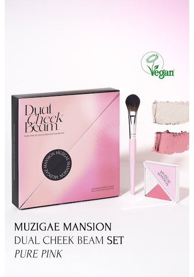 Allık Ve Aydınlatıcı Paleti + Fırça Seti Muzıgae Mansıon Dual Cheek Beam Set 01 Pure Pink 01 Pink