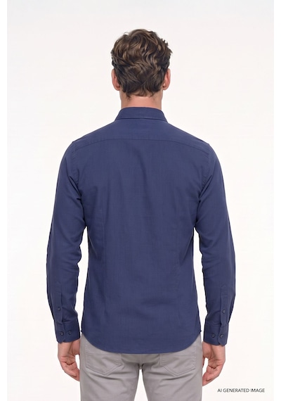 AC&Co / Altınyıldız Classics Erkek LACI Tailored Slim Fit Dar Kesim Düğmeli Yaka %100 Pamuk Gömlek Lacivert