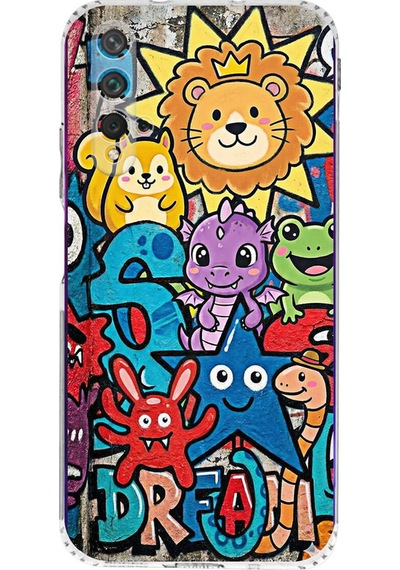 Huawei Nova 5t İle Uyumlu Grafiti Star Team Tasarımlı Şeffaf Silikon Kılıf Şeffaf