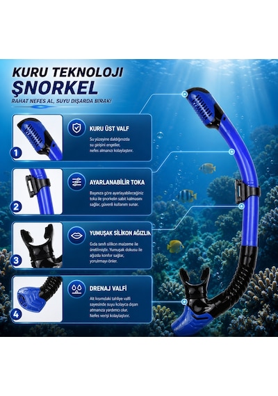Hymark Full Dalış Seti S-m Beden Maske Şnorkel Palet Ayarlanabilir Profesyonel Deniz Seti Taşıma Çantalı Mavi - Siyah