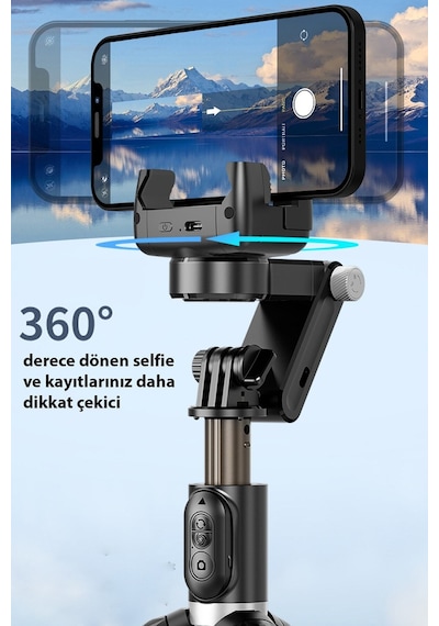 360 Akıllı Gimbal Telefon Tutucu Işıklı Bluetooth Kumandalı Selfie Tripodu