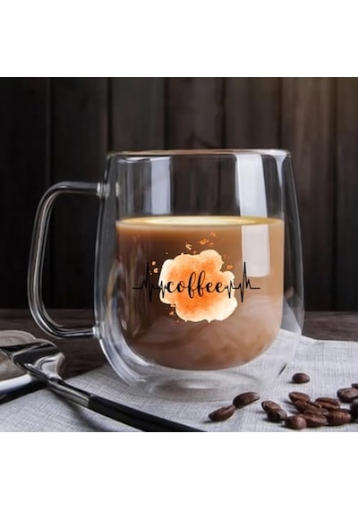 2 Adet Odi Home Çift Cidarlı Cam Kupa Bardak Double Wall Kulplu Bardak 250 Ml Aeropress