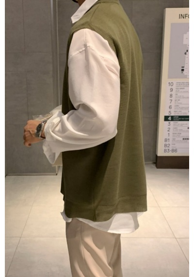 Cool Tarz Erkek Haki V Yaka Oversize Süveter Haki Haki