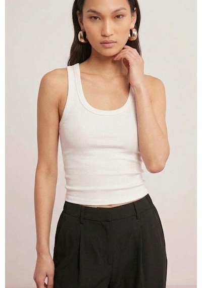 Fit Women Pamuklu Kadın Fitilli Görünümlü Kalın Askılı Basic Atlet 4624-beyaz