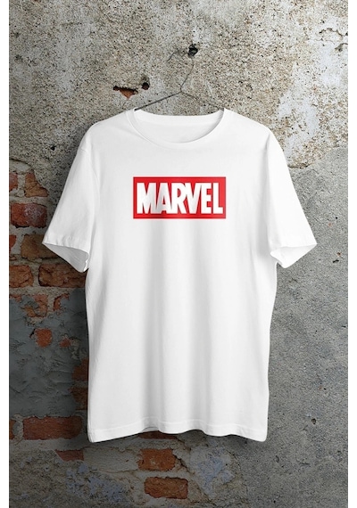 Tarzsokak Unisex Örme Marvel Logo Baskılı Beyaz