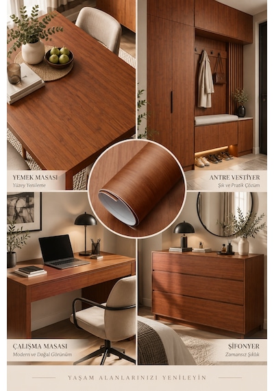 Deconitte Kendinden Yapışkanlı Koyu Ahşap Desenli Premium Mobilya Dolap Masa Tezgah Dekoratif Kaplama 60x100cm