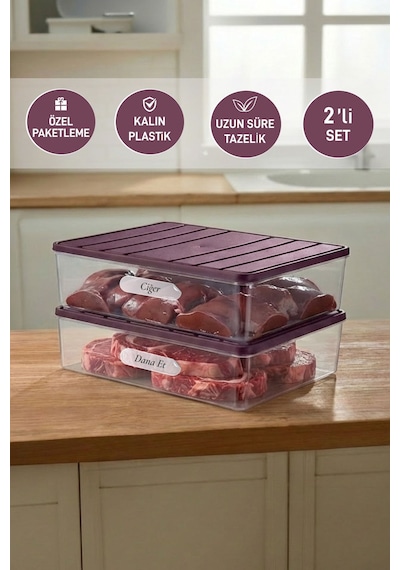 Selka Home 2 Adet 4 Lt. Nora Organizer Buzdolabı Buzluk Düzenleyici Saklama Kabı