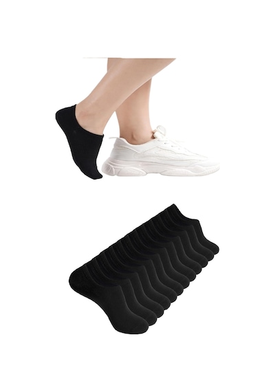 Ozzy Socks 12 Çift Siyah Dikişsiz Kadın Bambu Görünmez Sneaker Spor Ayakkabı Çorabı Siyah