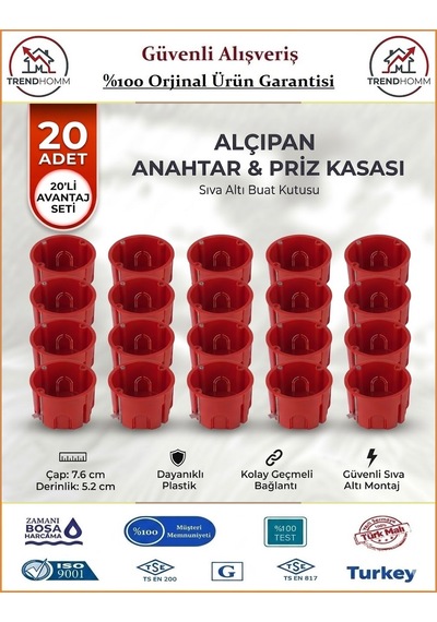 Trendhomm Alçıpan Anahtar Priz Kasası - 20 Adet