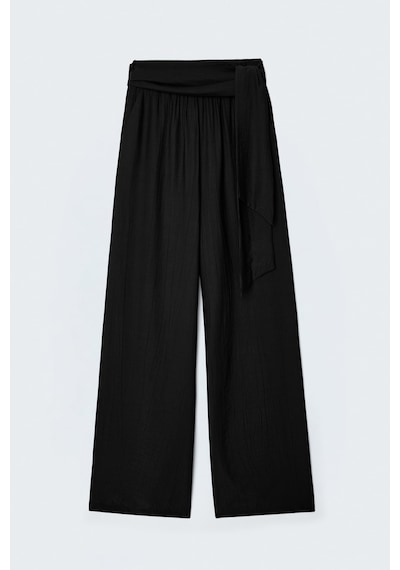 Sateen Kuşaklı Pantolon - Siyah-137697