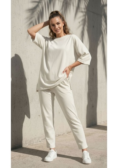 Ded Collectıon Kacın Oversize Kesim Kısa Kol Basic Modal İkili Takım Beyaz
