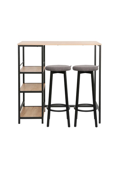 Step-up 2 Tabureli Yüksek Ayaklı Raflı Yemek Masası Ceviz/siyah 100x50x100 Ceviz