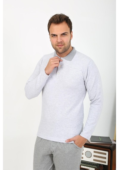 Akbeniz Erkek Polo Yaka Uzun Kol Penye Pijama Takımı Gri 6864 Gri