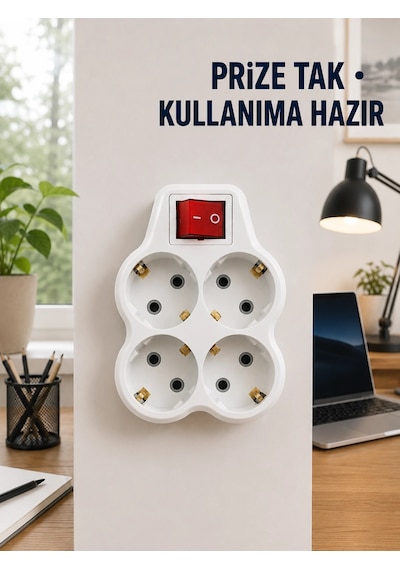 Anahtarlı 4 Lü Priz Adaptörü Direkt Prize Takılan Kompakt Priz Çoklayıcı Najmaddin Belirtilmemiş