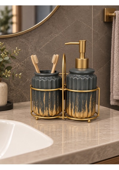 3 Parça Liva Banyo Seti - Antrasit Gold-7603 Çok renkli