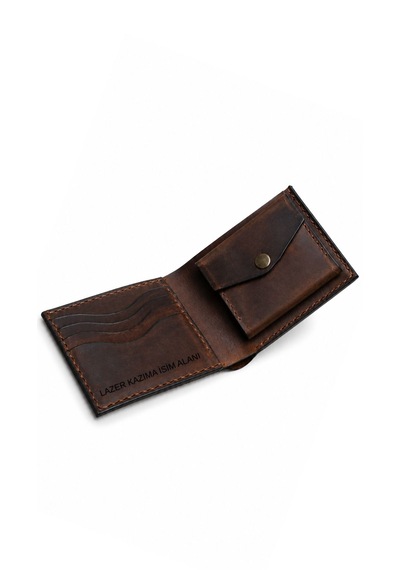 Craft & Luna Hakiki Deri Erkek Cüzdan El Yapımı Bifold Bozuk Para Bölmeli Kişiselleştirilebilir Bones Kahverengi