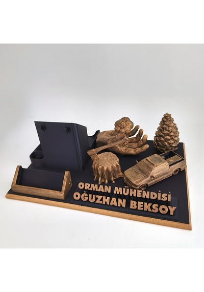 Kişiye Özel Orman Mühendisi Masa İsimliği Ve Kartvizitlik Gold - Siyah