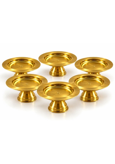 Lüks Gold Ayaklı Sunumluk 6'lı Set Lokumluk Çikolatalık Kahve Yanı İkram Sunum Tabağı 7 Cm Altın