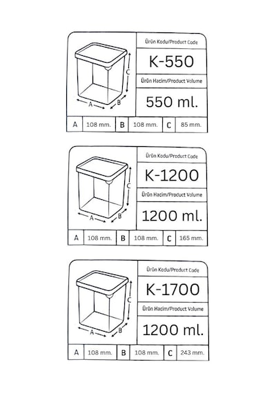 Offbox Kare Bakliyat Baharat Gıda Saklama Kabı - 3 Çeşit - 6 Adet Antrasit Şeffaf