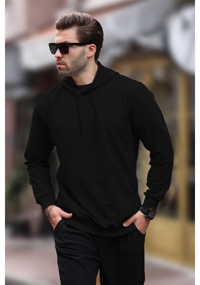 Madmext Siyah Kapüşonlu Erkek Sweatshirt 7069 Siyah