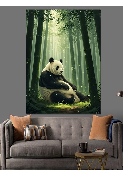 Karizma Tablo Bambu Arasında Panda Ayı Dekoratif Kanvas - Mdf Ahşap Tablo